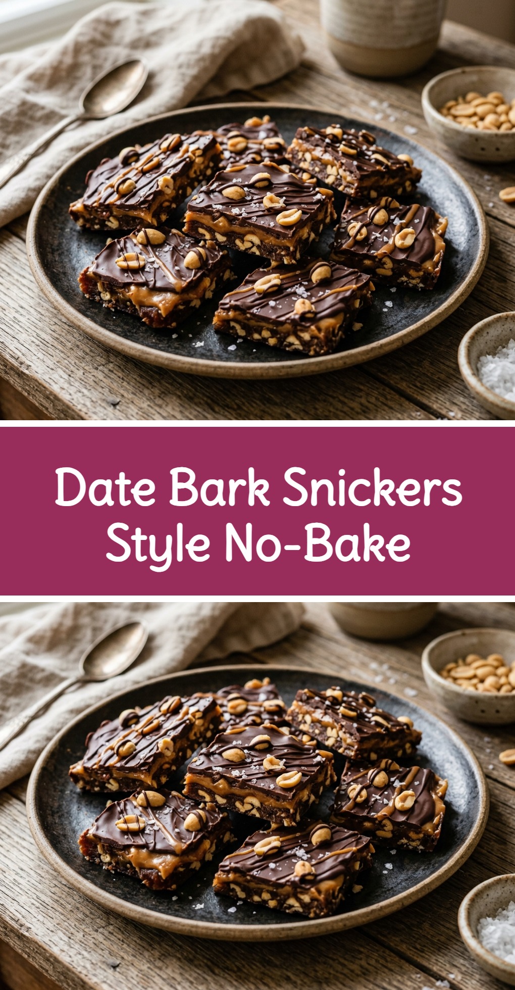 Date Bark Snickers Style No-Bake