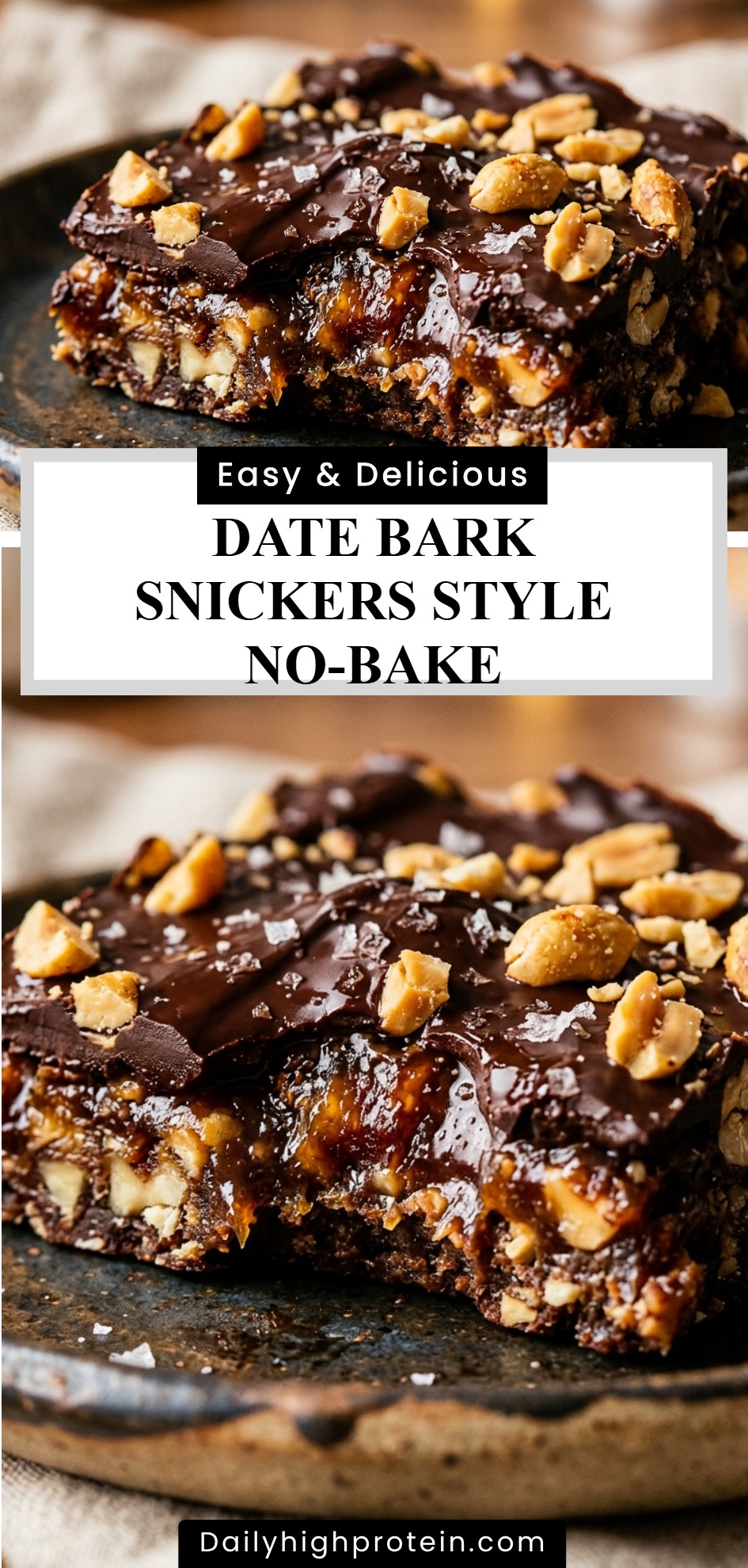 Date Bark Snickers Style No-Bake