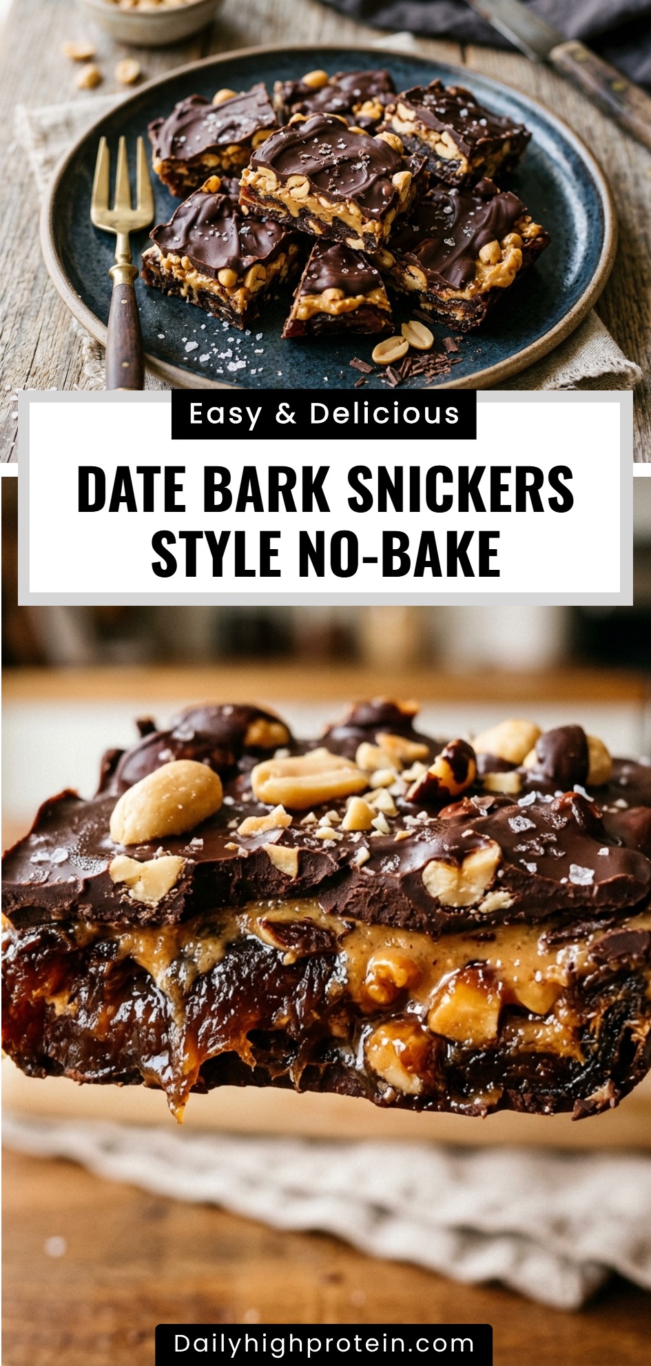 Date Bark Snickers Style No-Bake