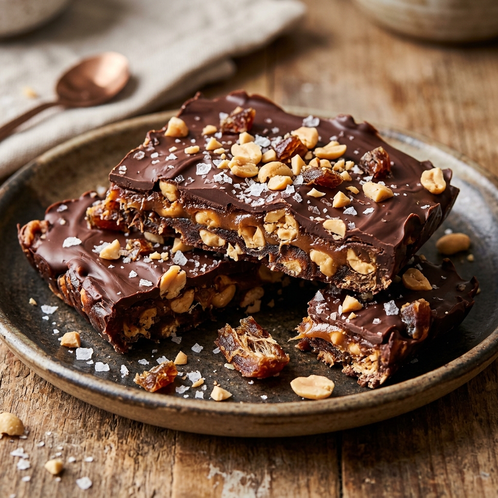 Date Bark Snickers Style No-Bake