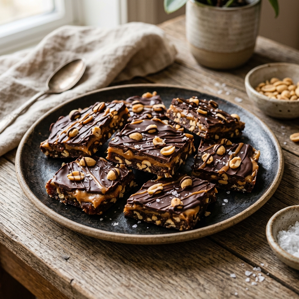 Date Bark Snickers Style No-Bake