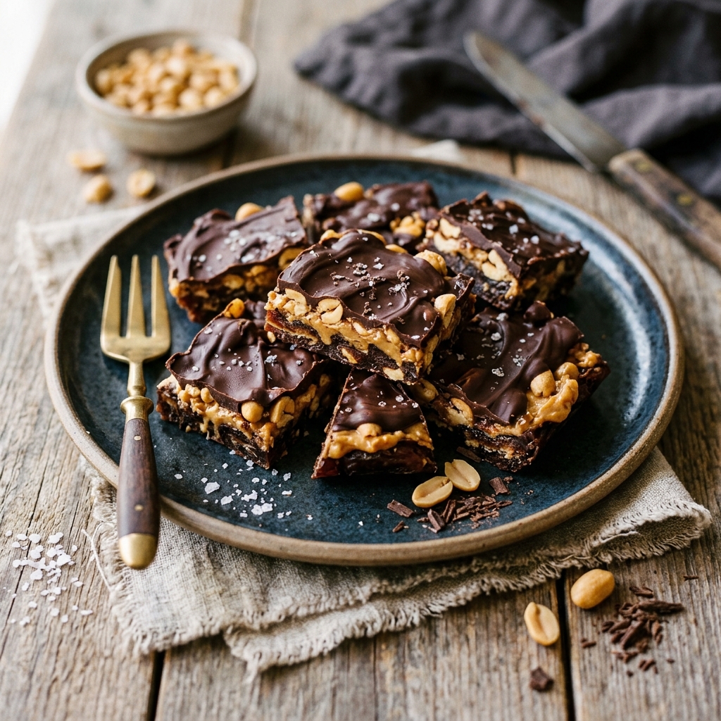Date Bark Snickers Style No-Bake