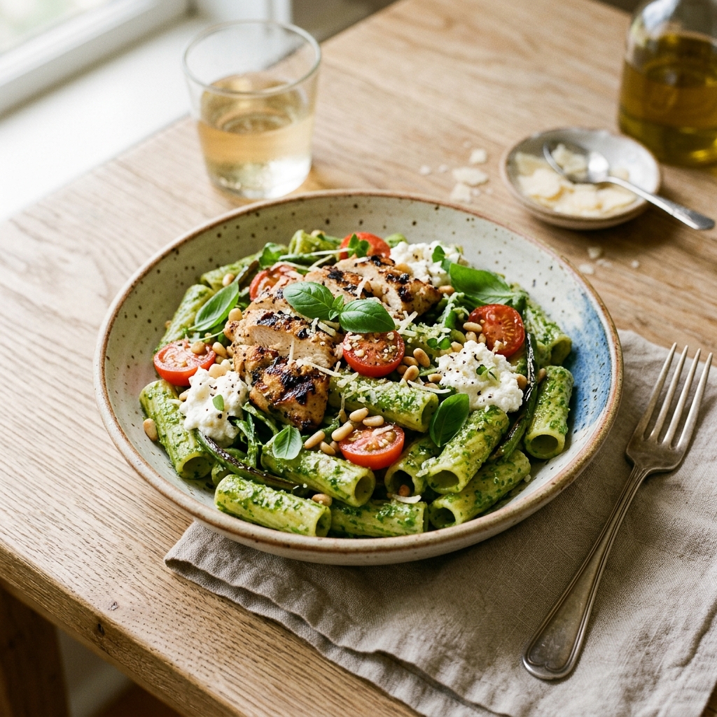 Garlic Scapes Pesto Chicken Pasta Protein
