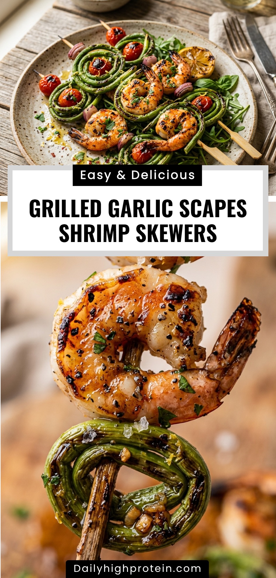 Grilled Garlic Scapes Shrimp Skewers