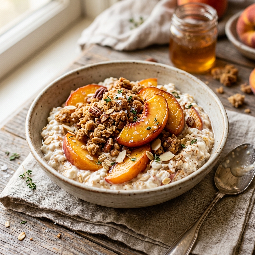 High Protein Peach Cobbler Cottage Cheese
