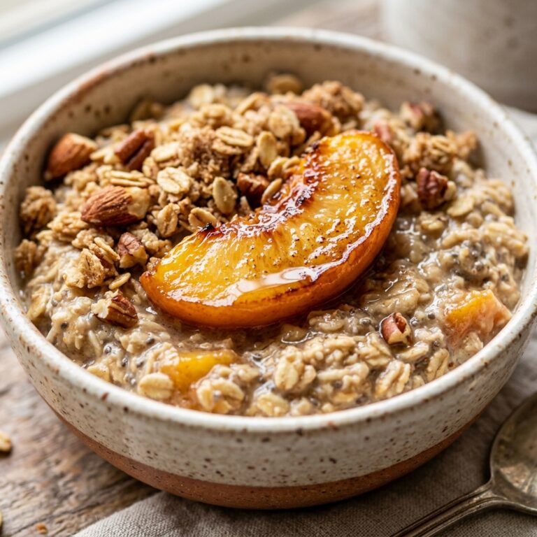 High Protein Peach Crisp Overnight Oats