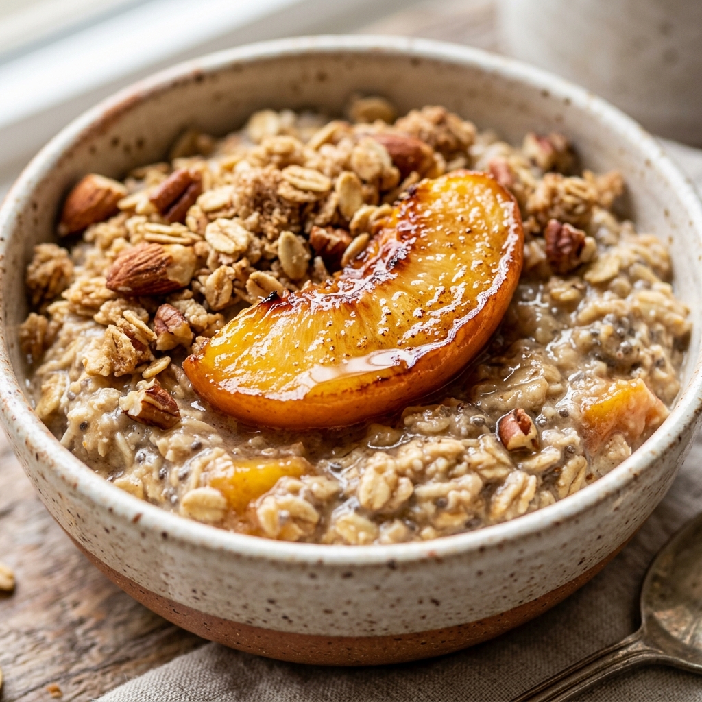 High Protein Peach Crisp Overnight Oats