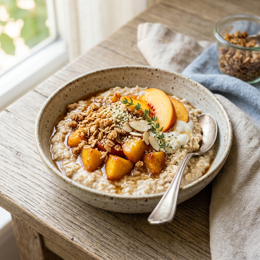 High Protein Peach Crisp Overnight Oats