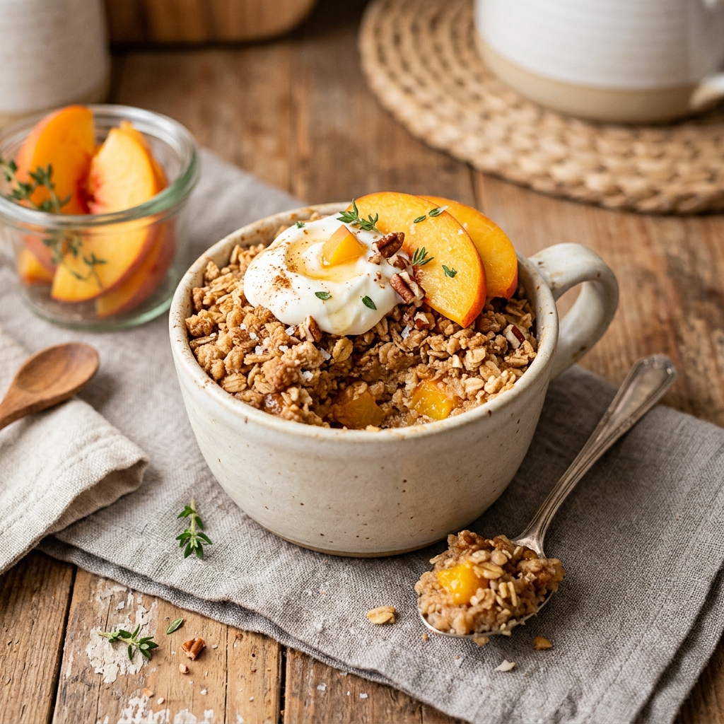 Peach Crisp Protein Mug Cake 2-Minute