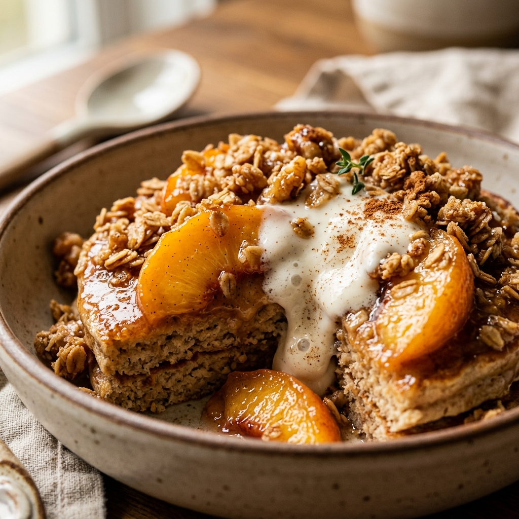 Peach Crisp Protein Pancakes