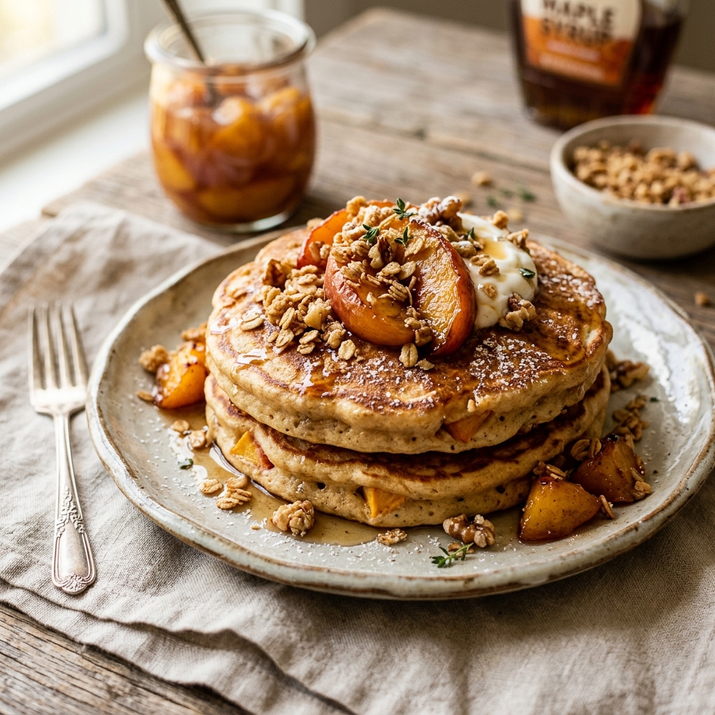 Peach Crisp Protein Pancakes
