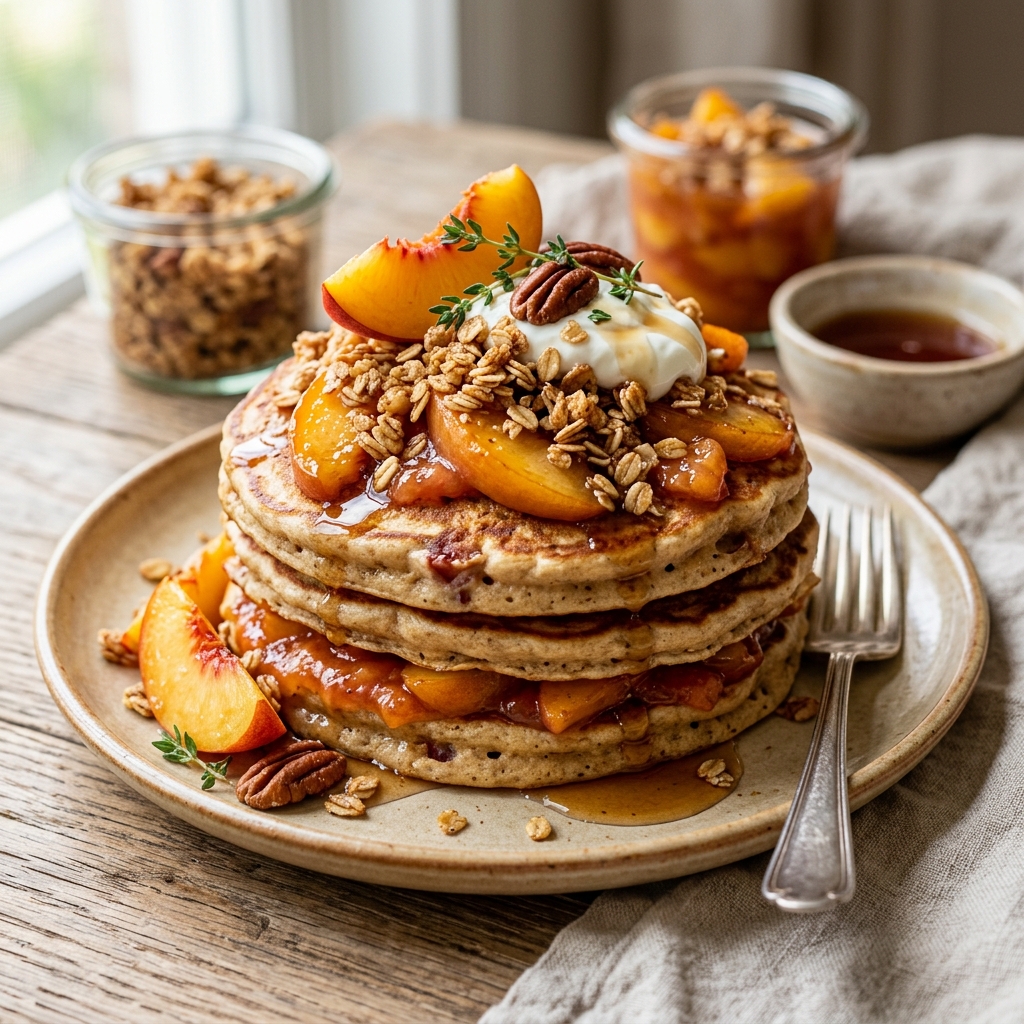 Peach Crisp Protein Pancakes