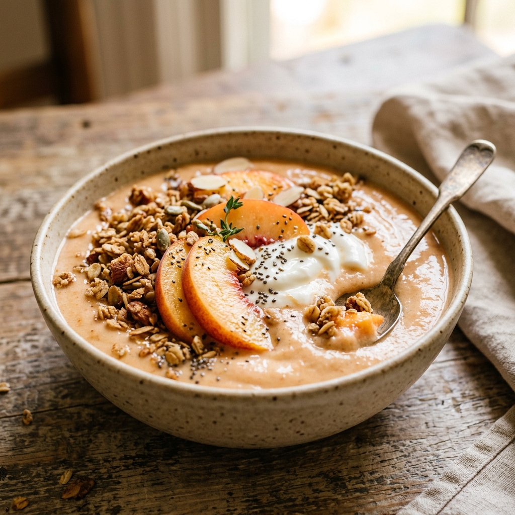 Peach Crumble Protein Smoothie Bowl