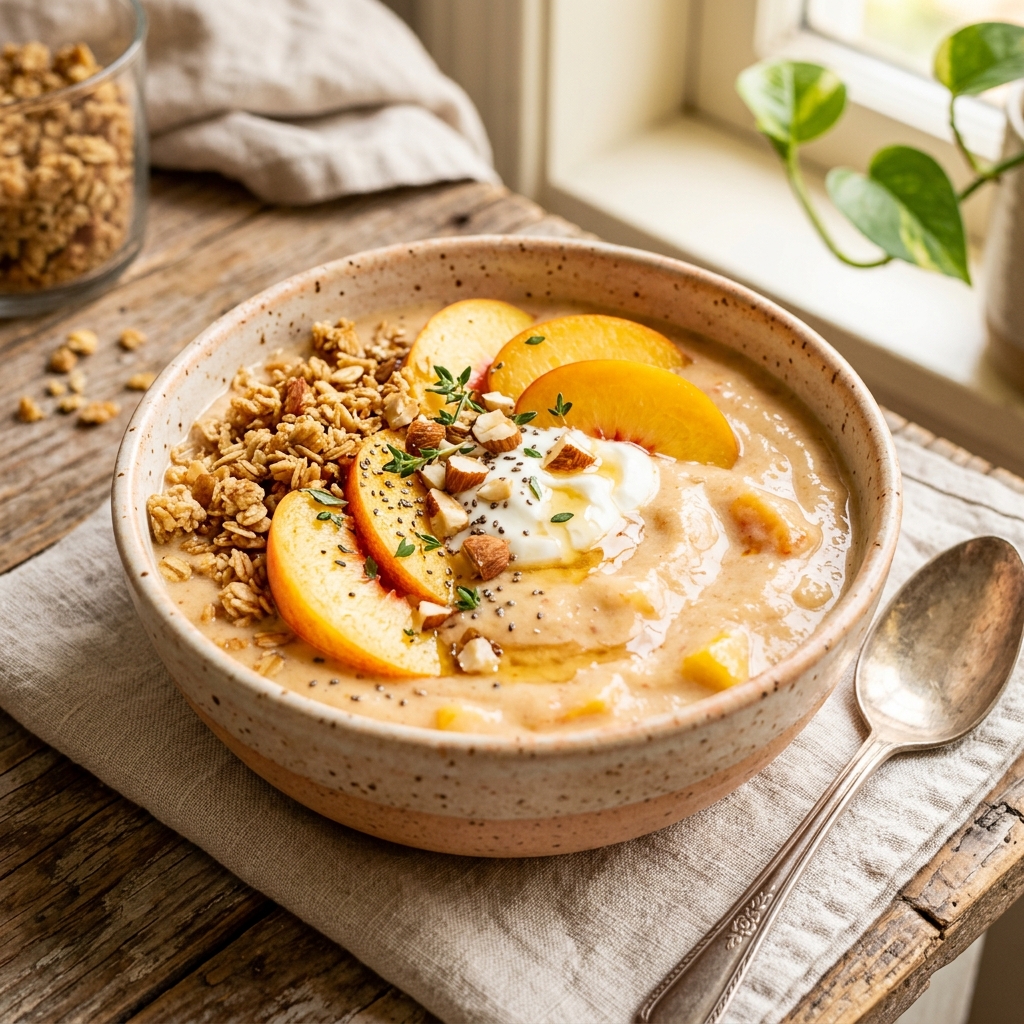 Peach Crumble Protein Smoothie Bowl
