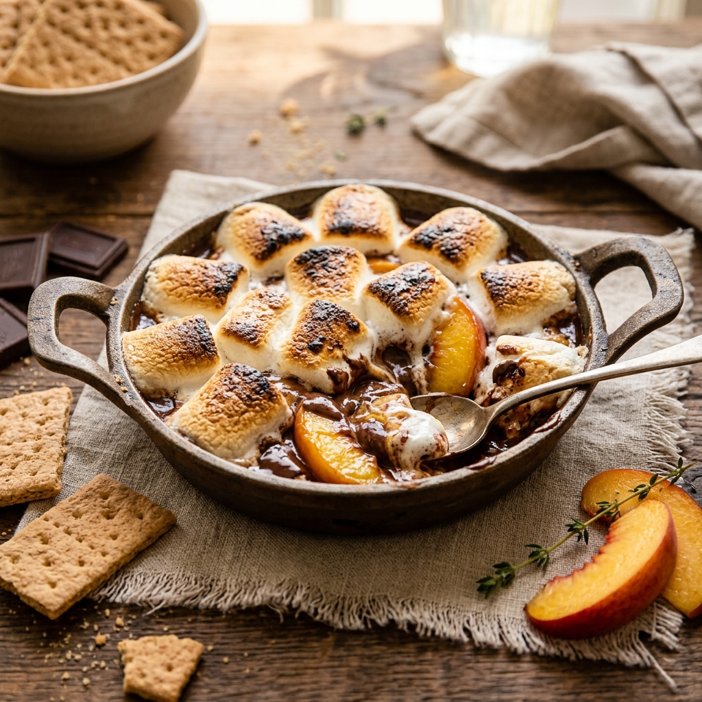 Skillet Peach S'mores Dip